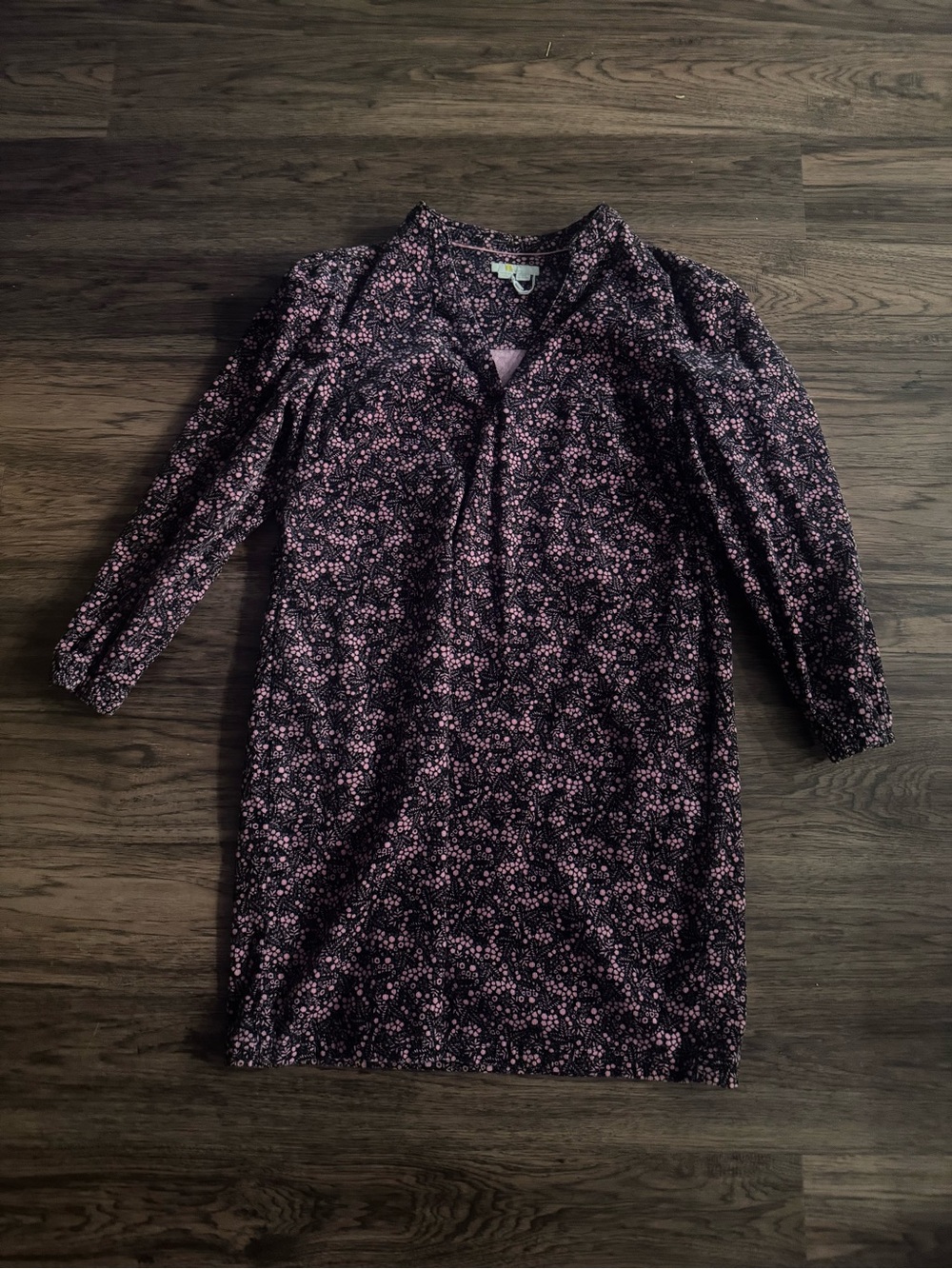 Boden Black Long-Sleeve Dress with Pink Floral Print